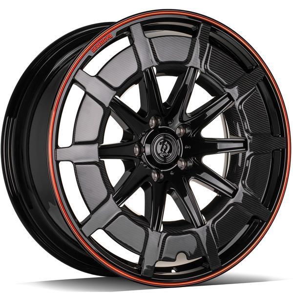 STATUSFÄLGAR MF.7 BLACK RED CARBON LIP COVER 10x22 5/130 ET30 CB84.1