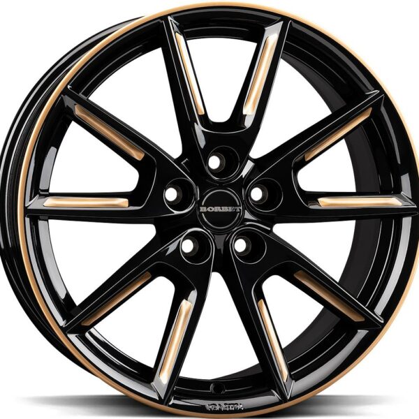 BORBET LX19 BLACK GLOSSY GOLD SPOKE RIM 8x19 5/112 ET50 CB66.5