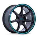 STATUSFÄLGAR RC208 BPU GLOSS BLACK W/ TEAL STRIPE 9.5x18 5/114.3 ET38 CB72.6